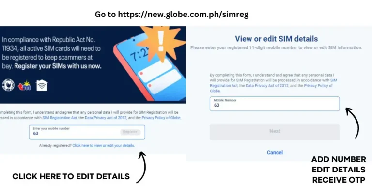 update globe sim registration information