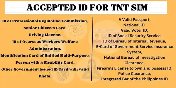 accepted id for tnt sim registraion online