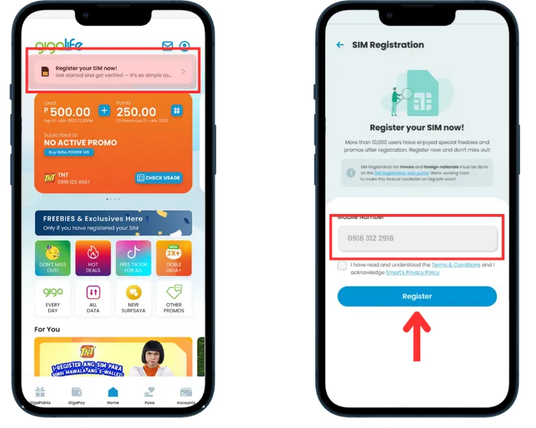TNT SIM Registration via GIGALIFE APP-1