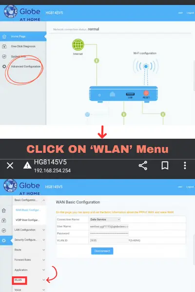 CLICK ON 'WLAN' Menu