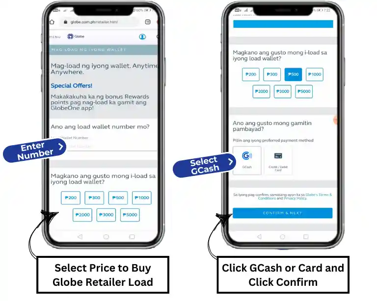 Buy retail load online using GCASH