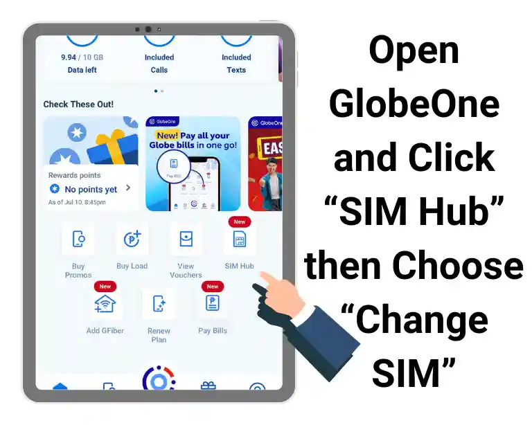 Open GlobeOne and Click SIM Hub